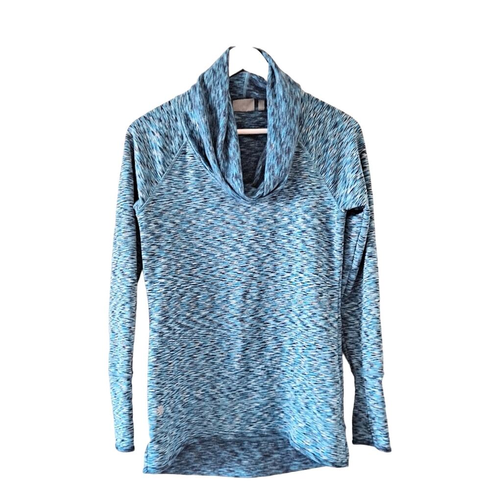 Athleta Turquoise, Green & Black Space Dyed Cowl Neck L/S Fleece